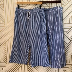 Beachlunchlounge lot of 2 cotton linen Capri pants drawstring cropped culottes L
